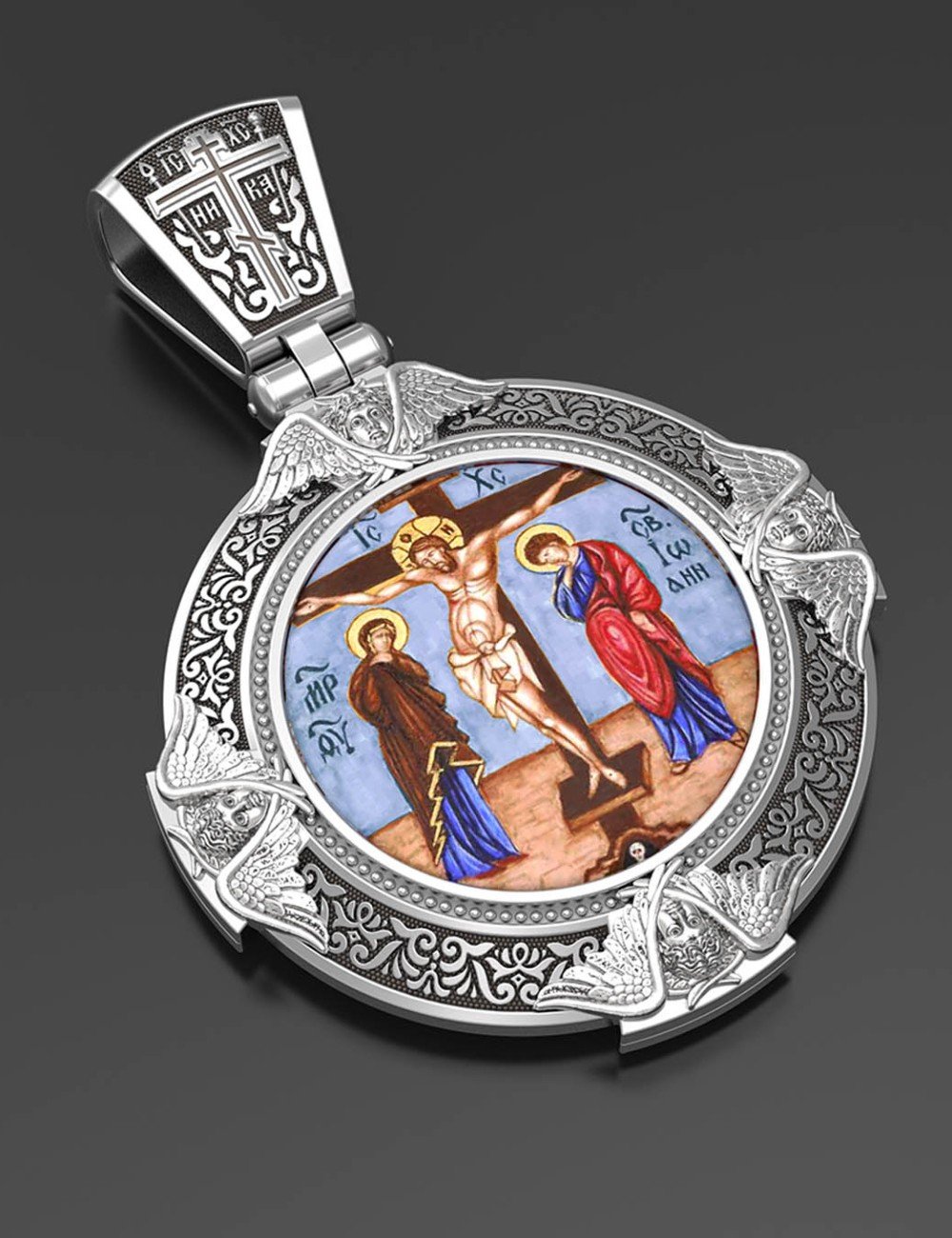 Образок из белого золота c эмалью и иконописью