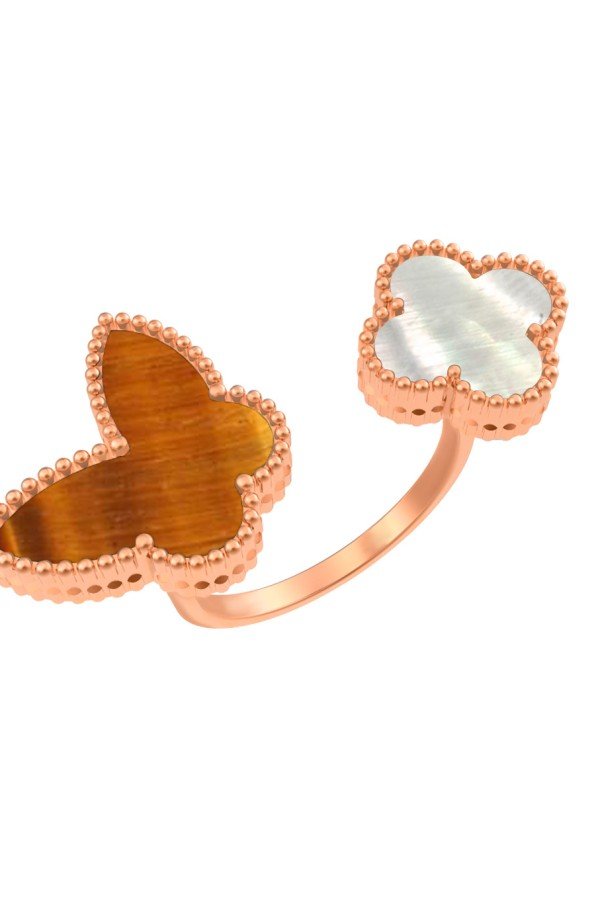 Кольцо из золота c тигровым глазом и перламутром