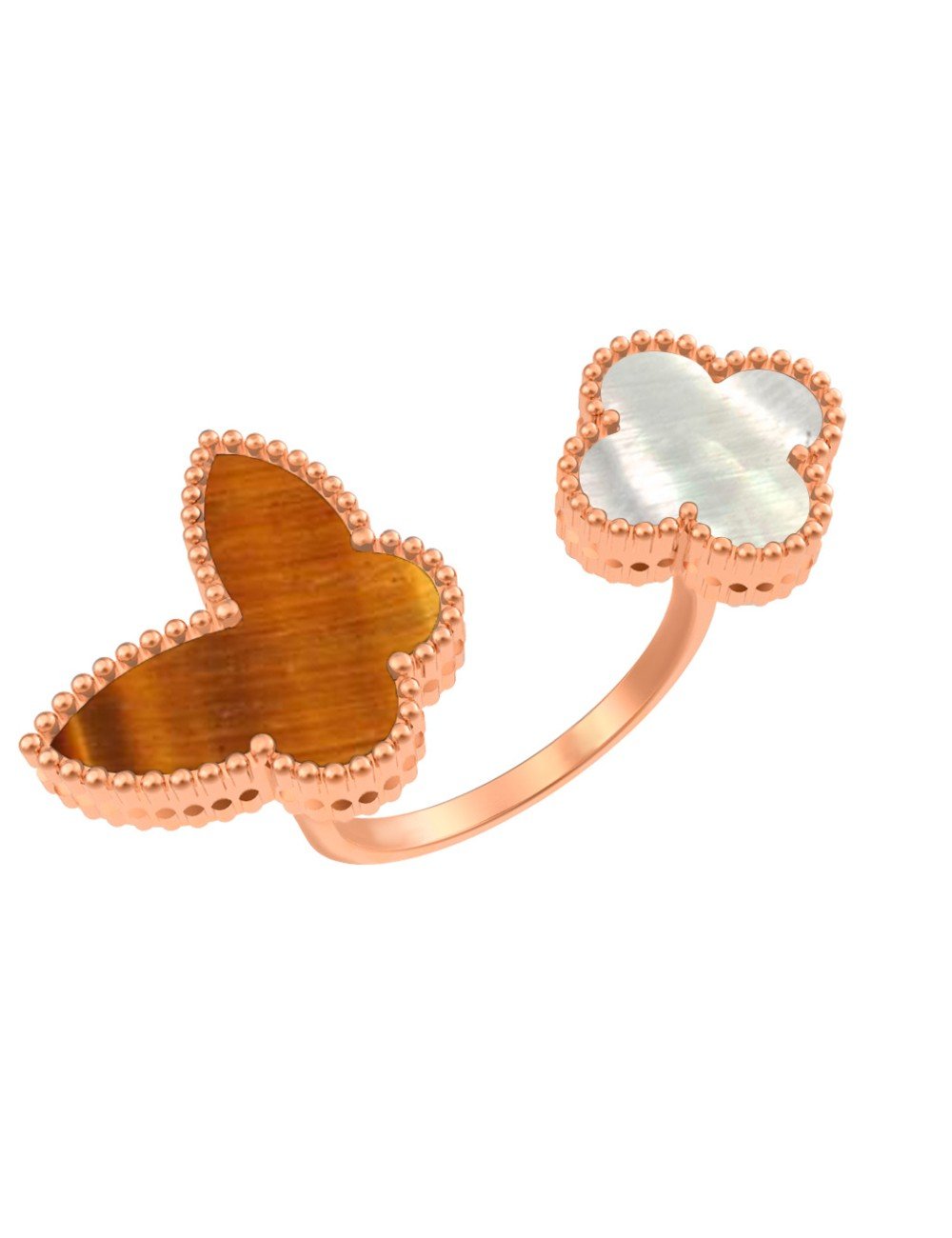 Кольцо из золота c тигровым глазом и перламутром