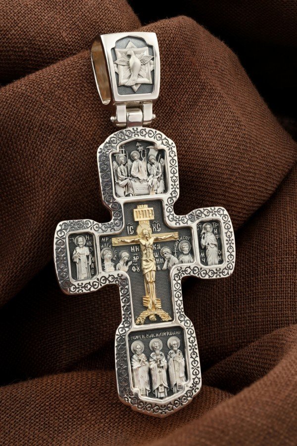 Крест из серебра 925 пробы и золота 585 пробы