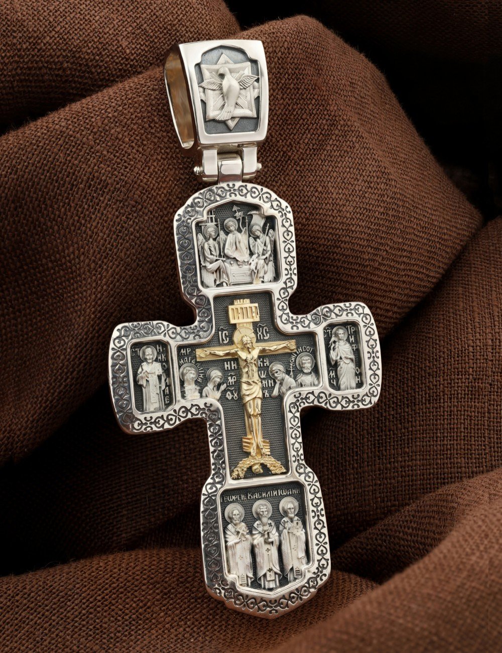 Крест из серебра 925 пробы и золота 585 пробы