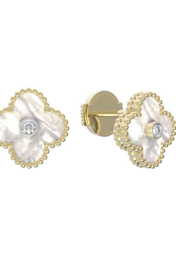 Серьги из лимонного золота c бриллиантами и перламутром