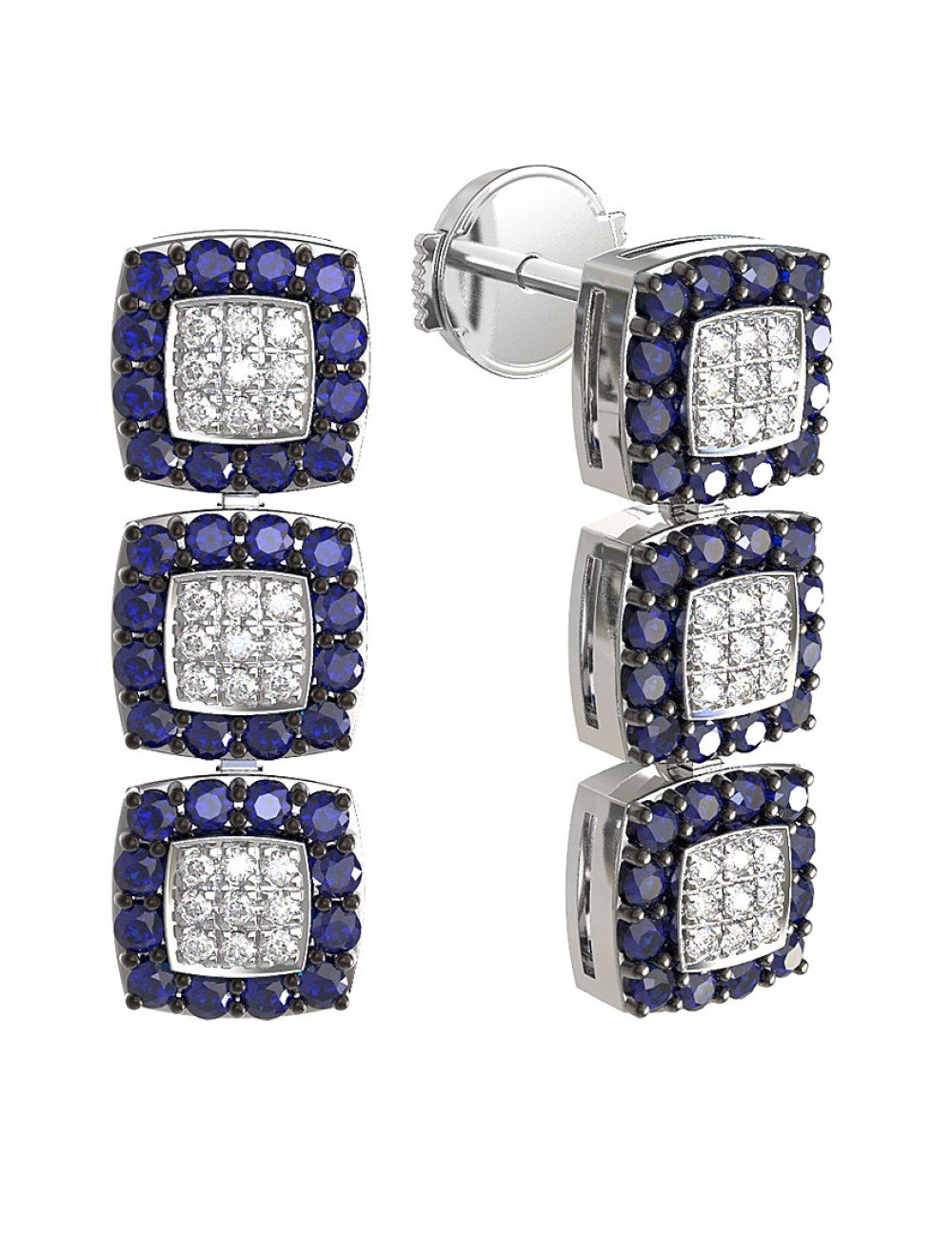 Серьги из белого золота c бриллиантами и сапфиром