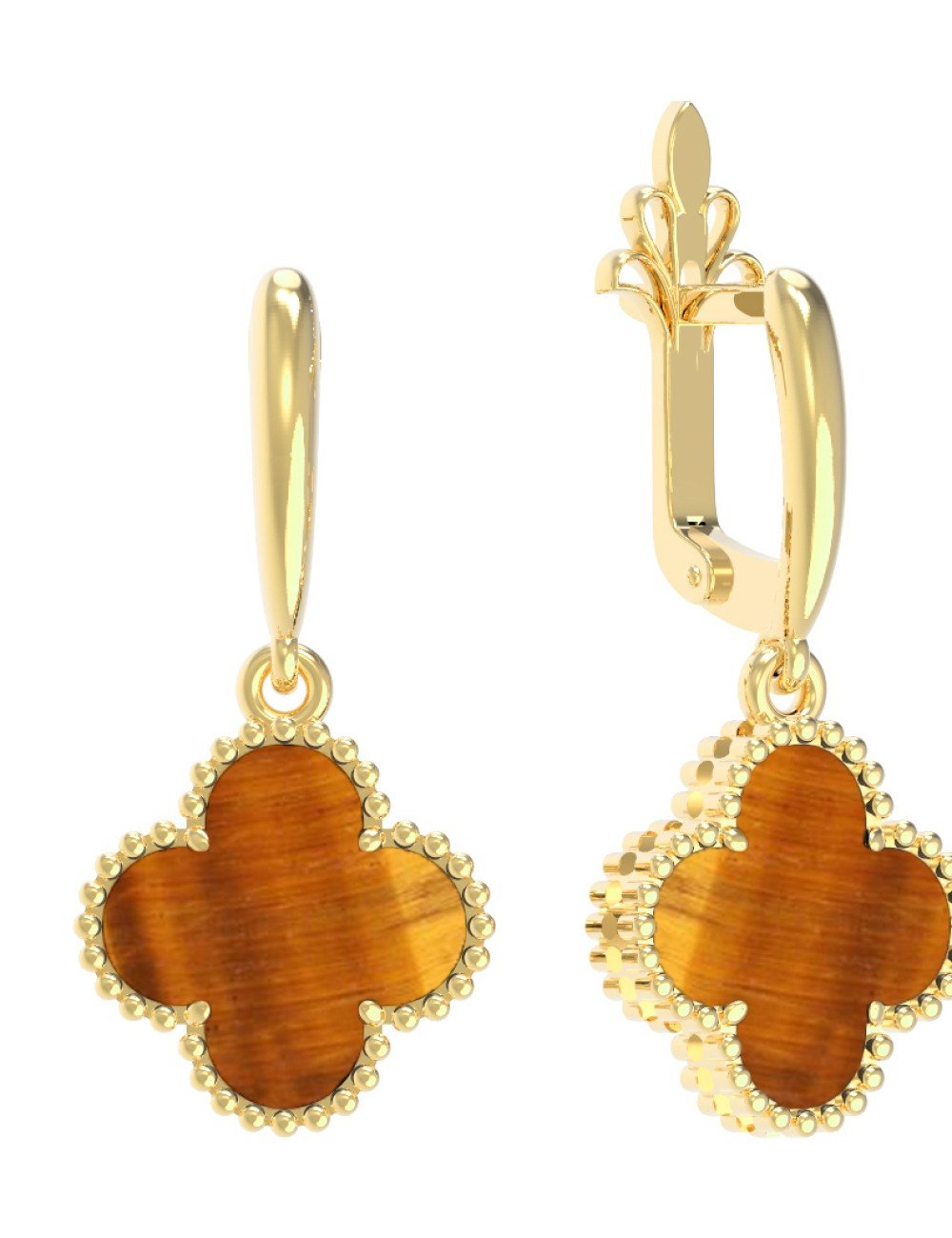 Серьги из лимонного золота c тигровым глазом