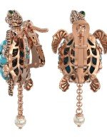 Серьги из золота c эмалью, жемчугом и бирюзой