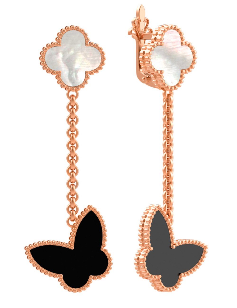 Серьги из золота c ониксом и перламутром