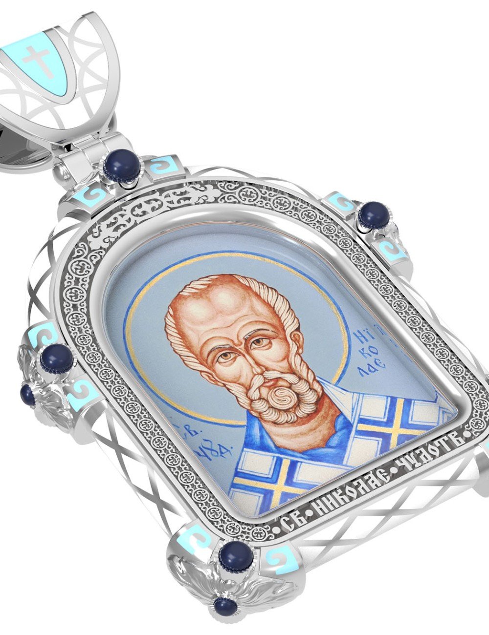 Образок из белого золота c эмалью и иконописью