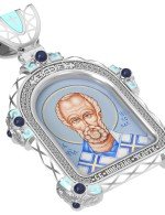 Образок из белого золота c эмалью и иконописью