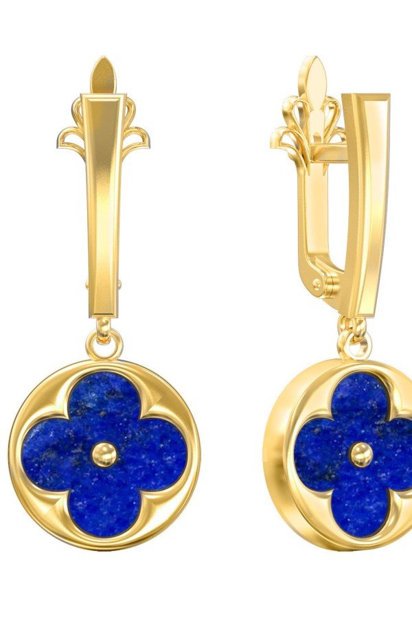 Серьги из лимонного золота c лазуритом