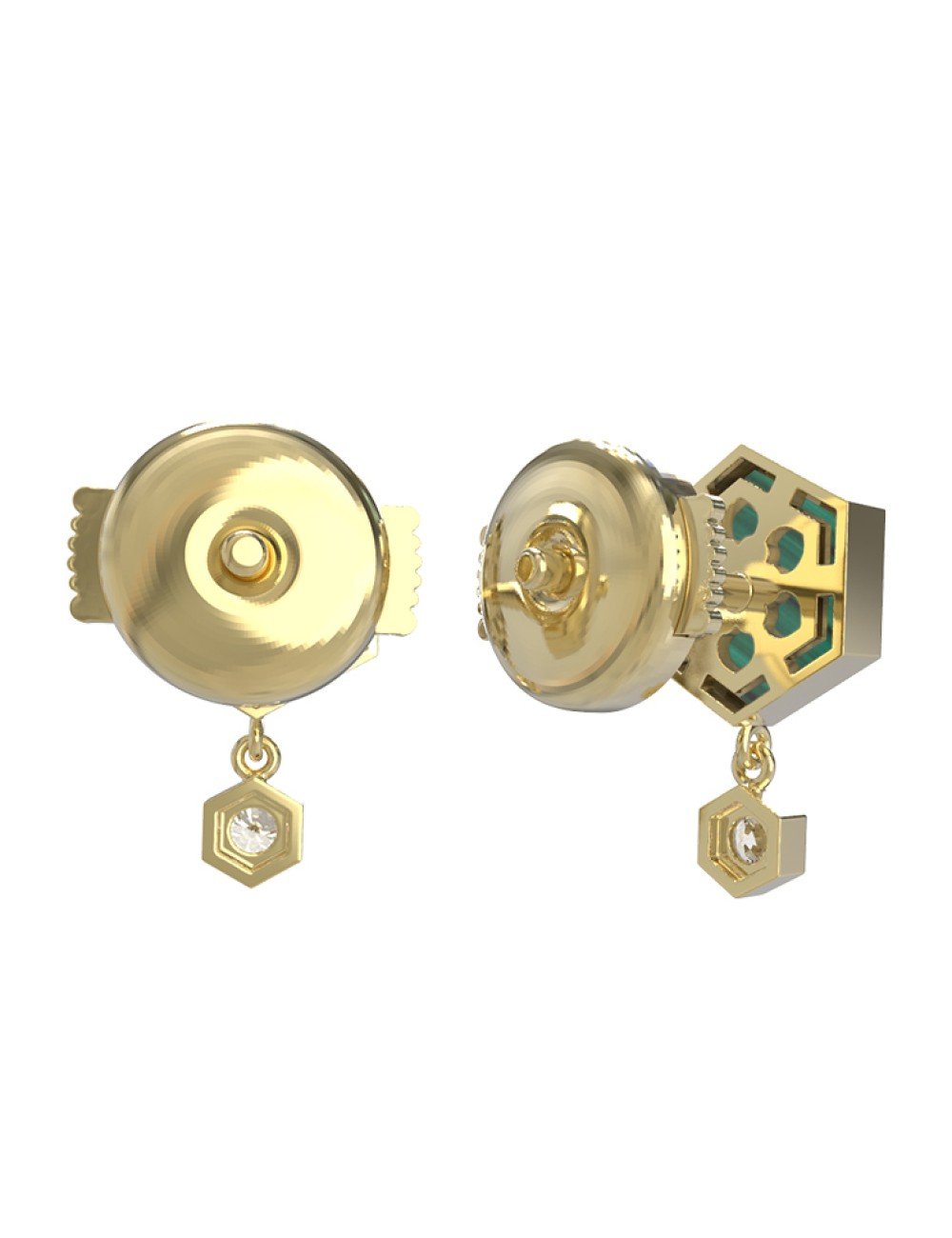 Серьги из лимонного золота c бриллиантами и малахитом