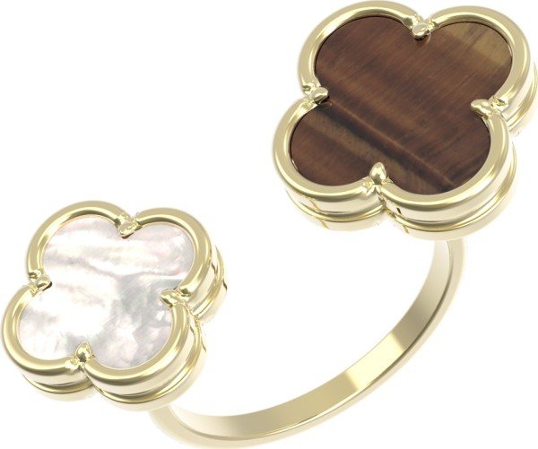 Кольцо из лимонного золота c тигровым глазом и перламутром