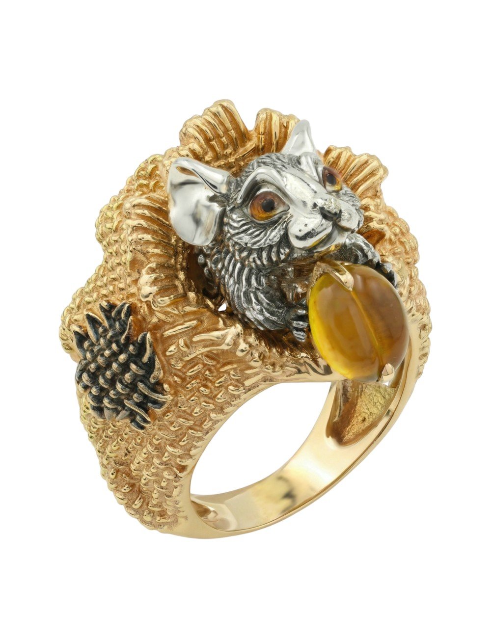 Кольцо из лимонного золота c эмалью и янтарём