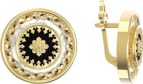 Серьги из лимонного золота c ониксом и перламутром