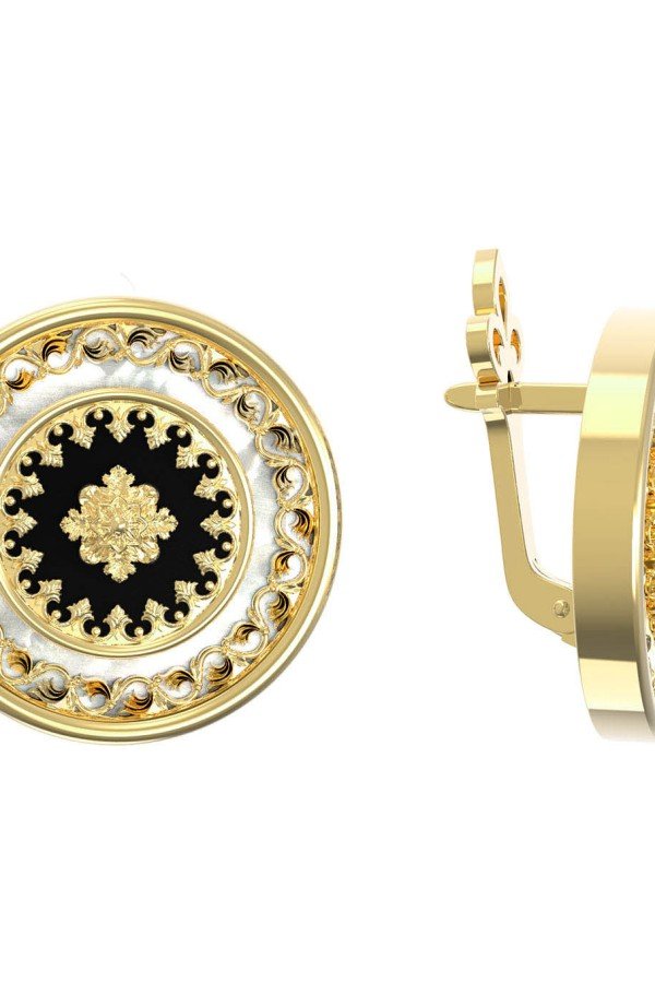 Серьги из лимонного золота c ониксом и перламутром