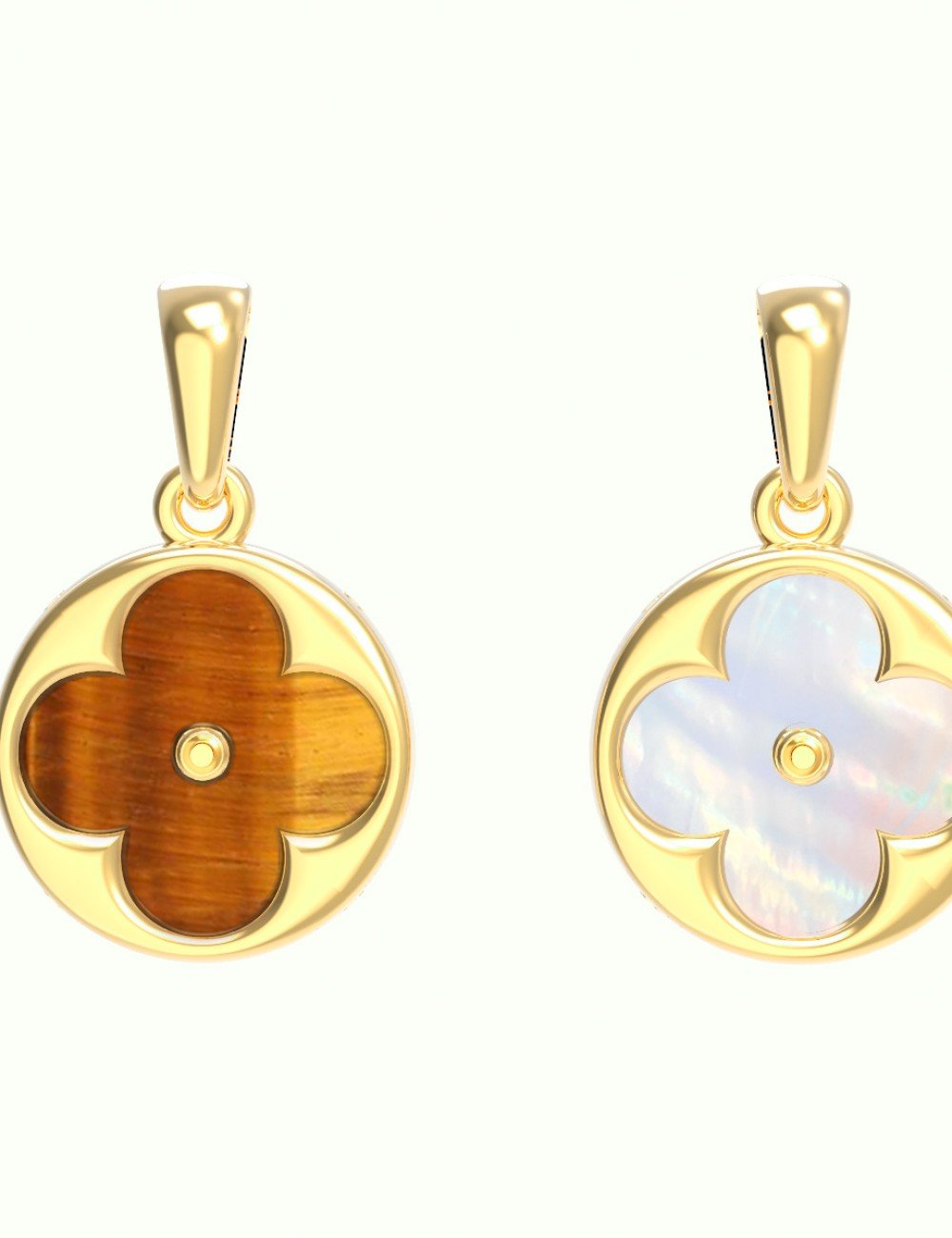 Подвеска из лимонного золота c тигровым глазом и перламутром