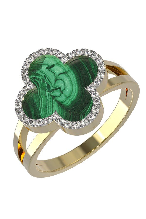 Кольцо из лимонного золота c бриллиантами и малахитом