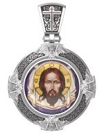 Образок из белого золота c эмалью и иконописью