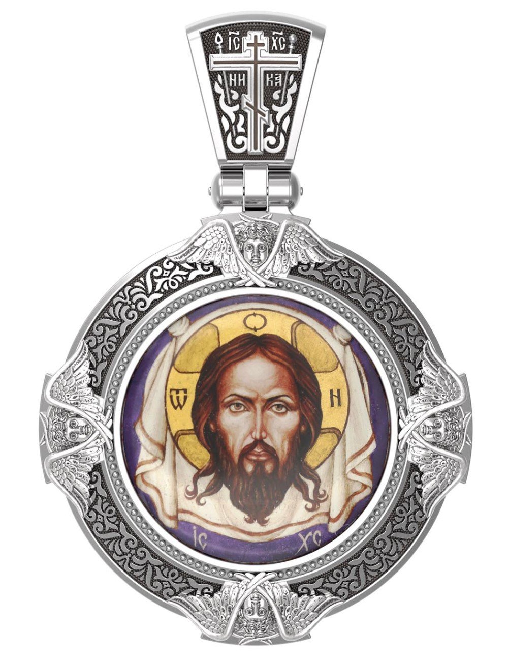 Образок из белого золота c эмалью и иконописью