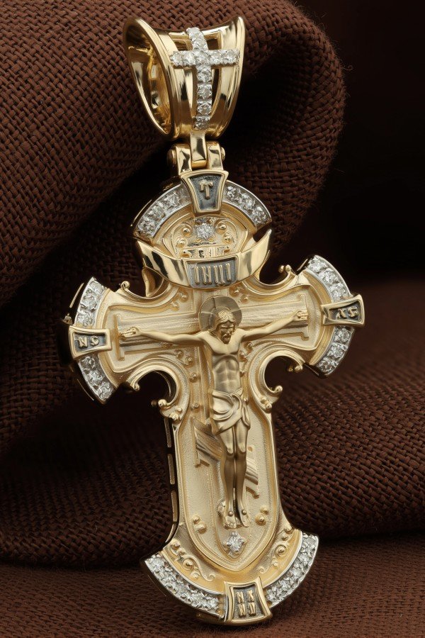 Крест из лимонного золота c бриллиантами