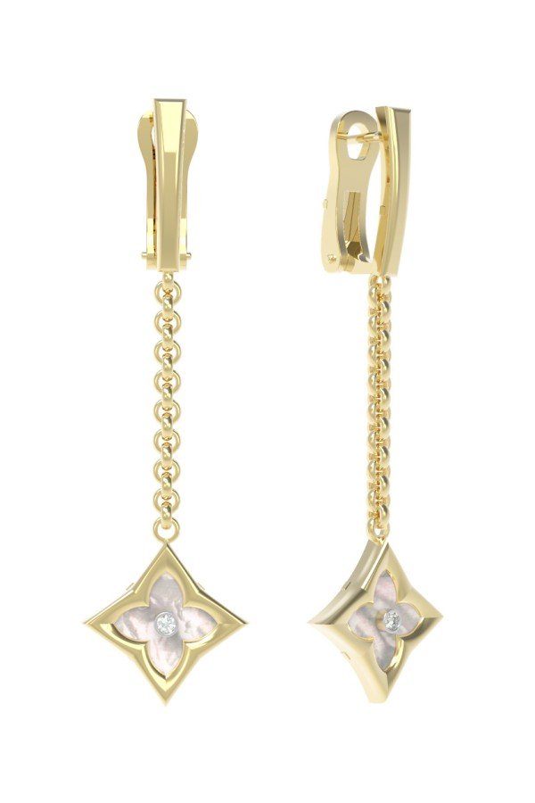 Серьги из лимонного золота c бриллиантами и перламутром