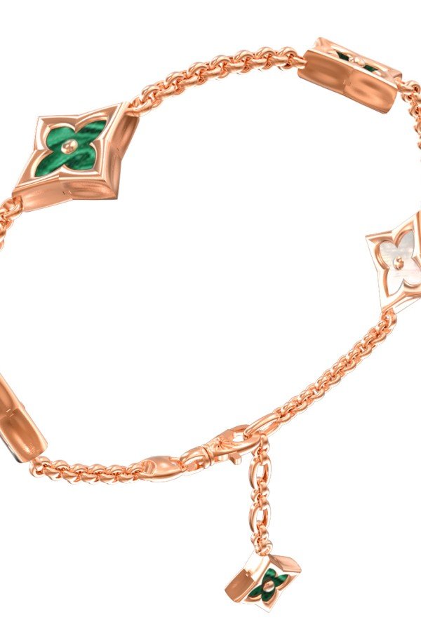 Браслет из золота c малахитом и перламутром