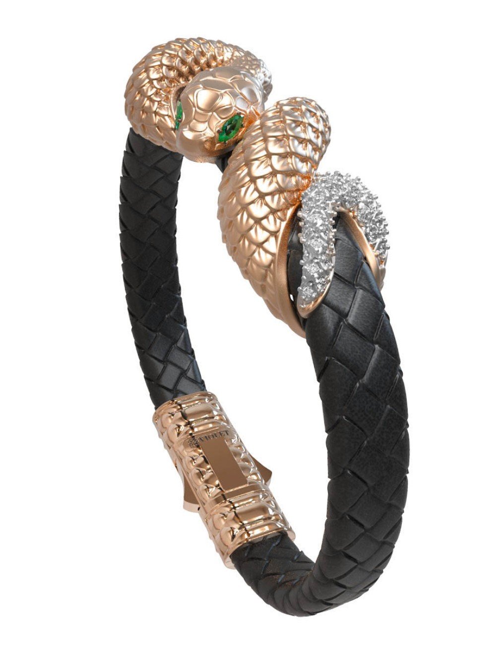 Браслет из золота c бриллиантами, изумрудом и шнурком