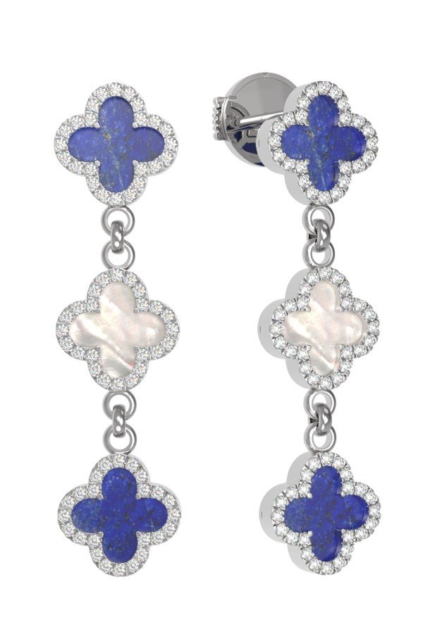 Серьги из белого золота c бриллиантами, лазуритом и перламутром