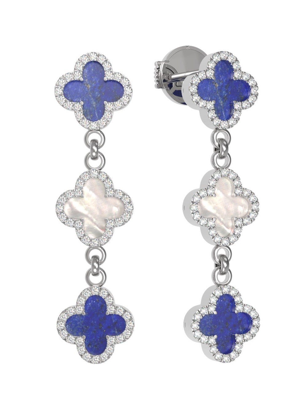 Серьги из белого золота c бриллиантами, лазуритом и перламутром