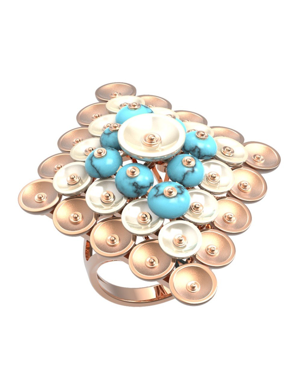 Кольцо из золота c бирюзой и перламутром