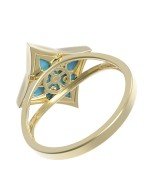 Кольцо из лимонного золота c бриллиантами и бирюзой