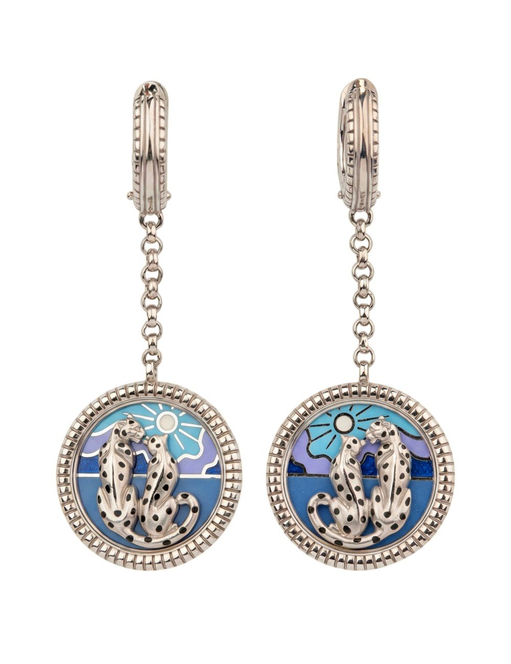 Серьги из белого золота c эмалью