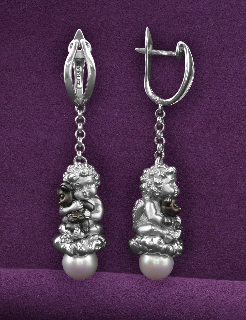 Серьги из белого золота c жемчугом