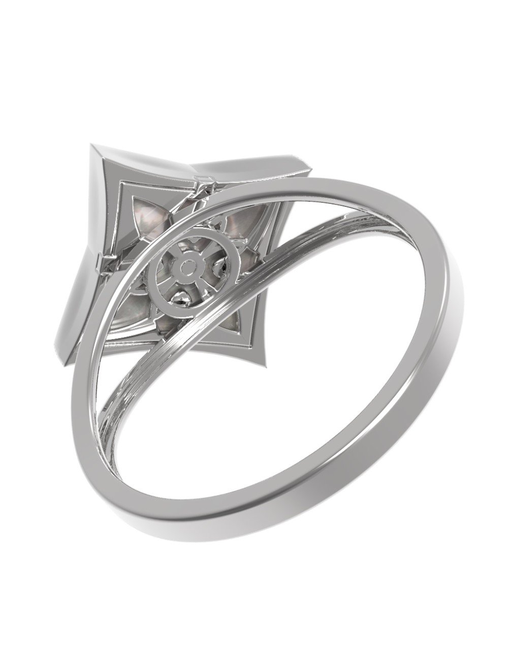 Кольцо из белого золота c бриллиантами и перламутром