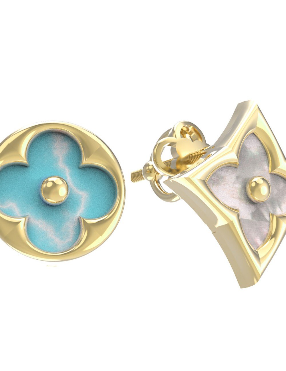 Серьги из лимонного золота c бирюзой и перламутром