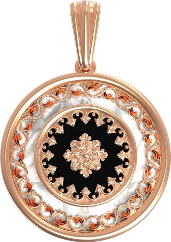 Подвеска из золота c ониксом и перламутром