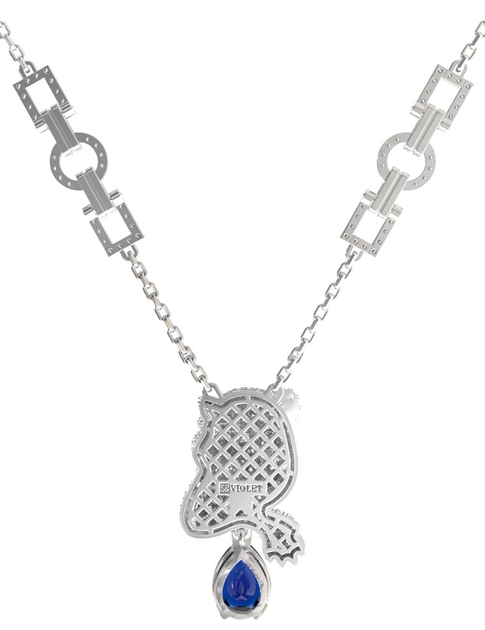 Колье из белого золота c бриллиантами, сапфиром и изумрудом