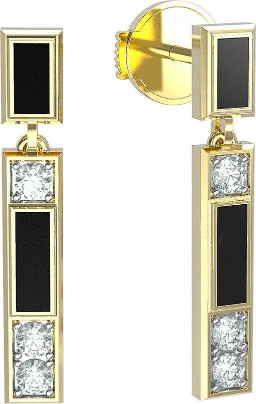 Серьги из лимонного золота c бриллиантами и ониксом