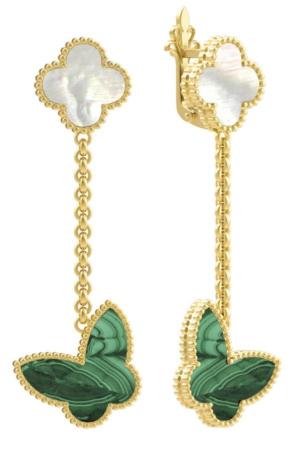 Серьги из лимонного золота c малахитом и перламутром