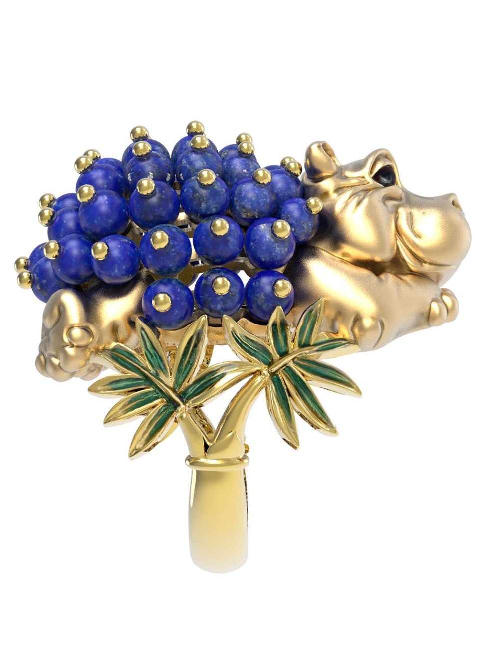 Кольцо из лимонного золота c эмалью и лазуритом