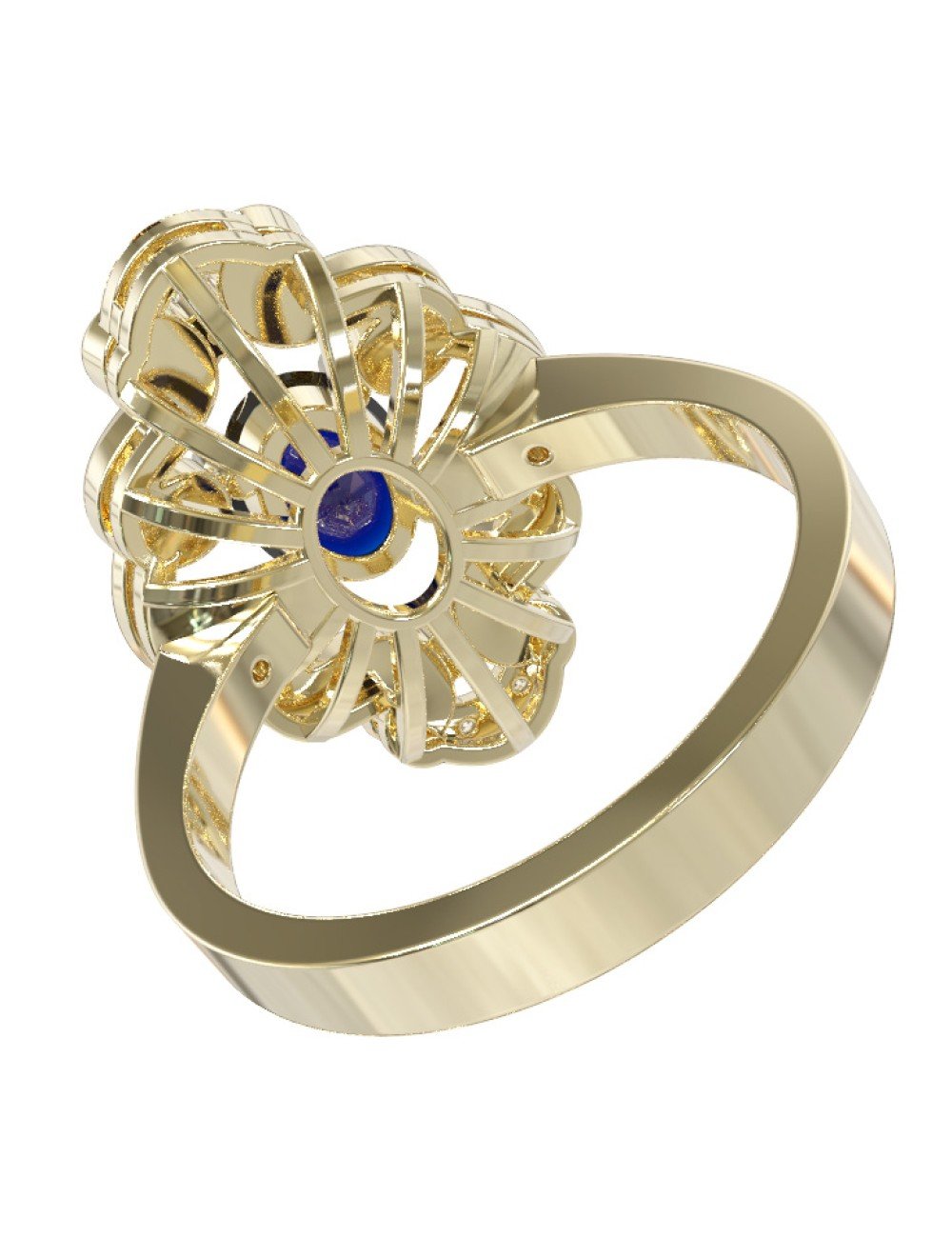 Кольцо из лимонного золота c бриллиантами и сапфиром