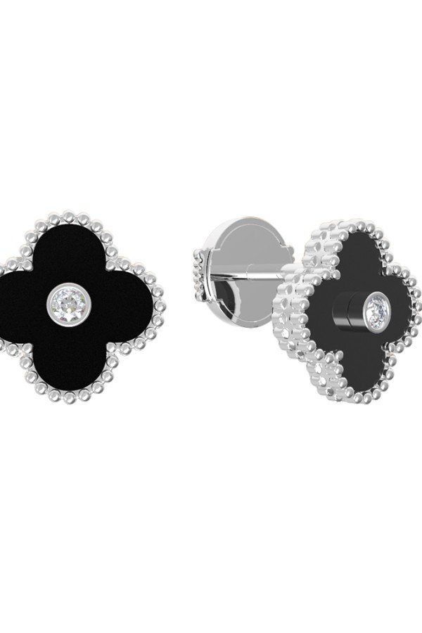 Серьги из белого золота c бриллиантами и ониксом