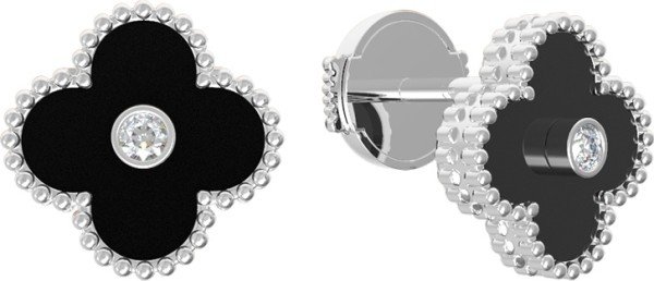 Серьги из белого золота c бриллиантами и ониксом