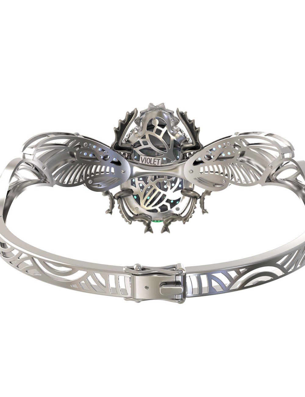 Браслет из белого золота c эмалью, фианитом, сапфиром и эмалью