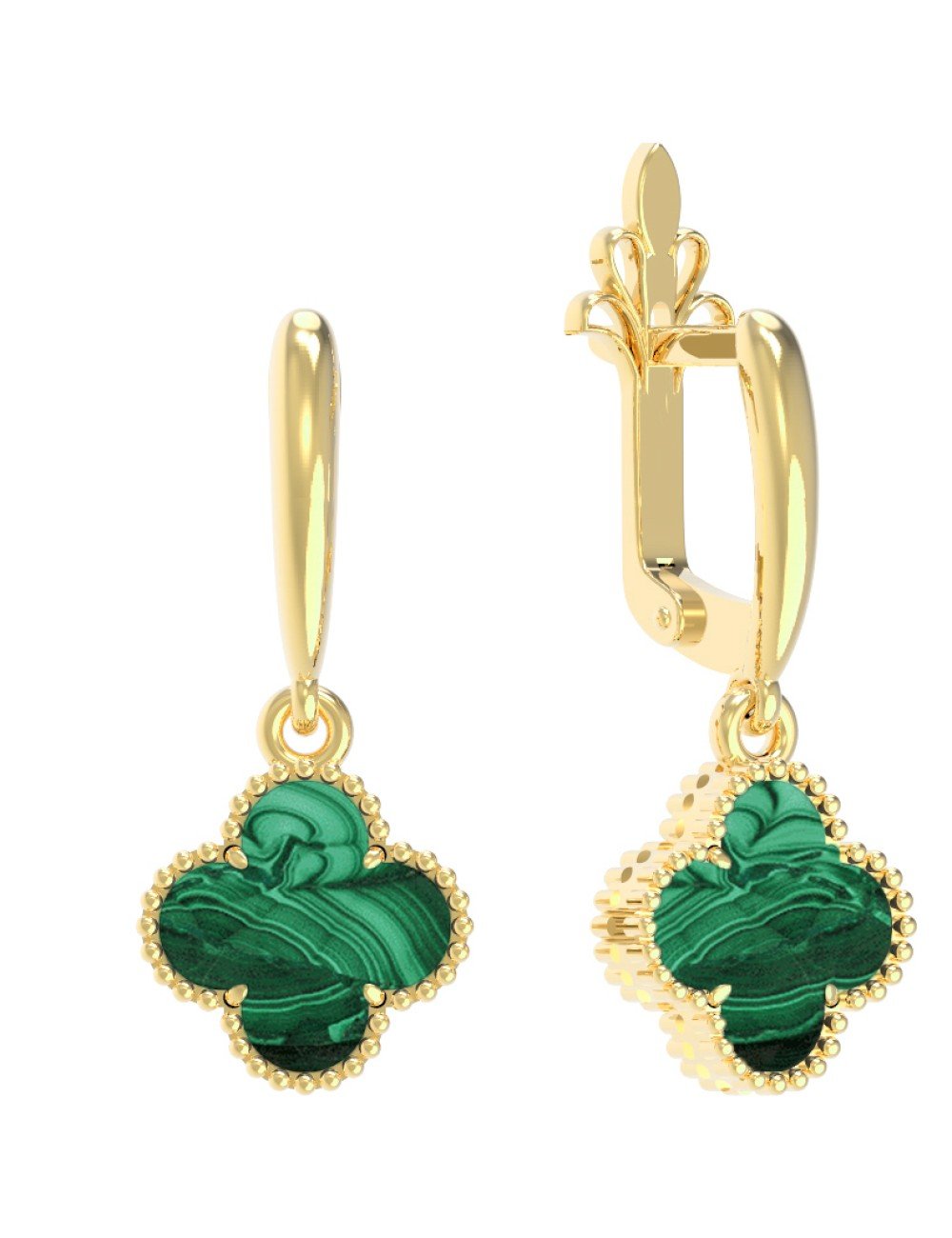 Серьги из лимонного золота c малахитом