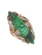 Кольцо из золота c бриллиантами и малахитом