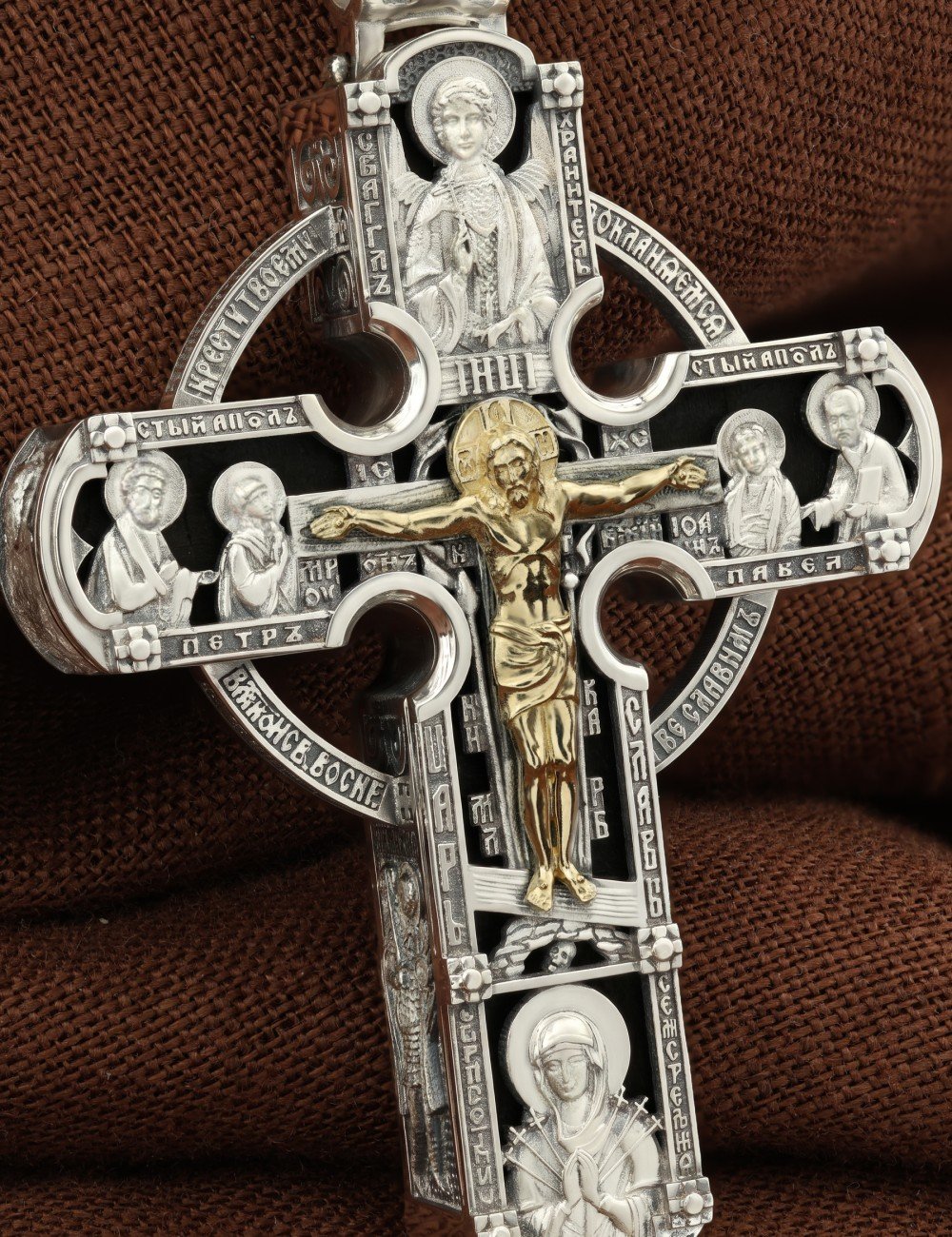 Крест из серебра 925 пробы и золота 585 пробы c эбеновым деревом