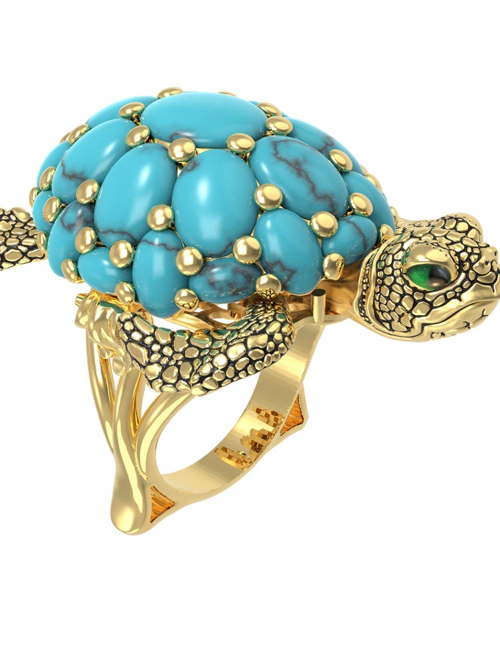 Кольцо из лимонного золота c эмалью и бирюзой