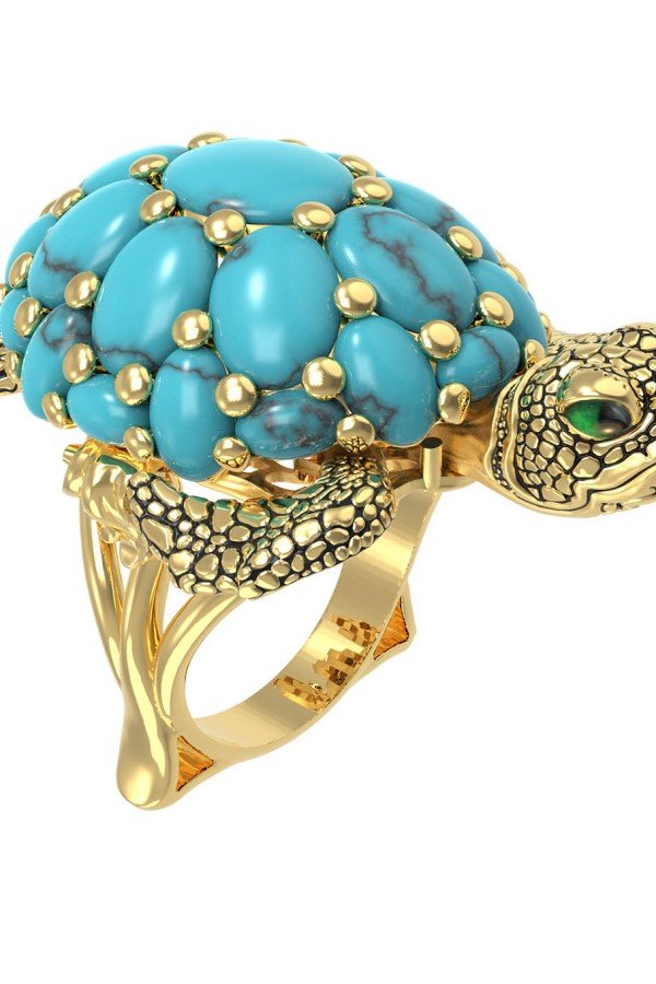 Кольцо из лимонного золота c эмалью и бирюзой