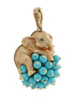 Подвеска из золота c эмалью и бирюзой