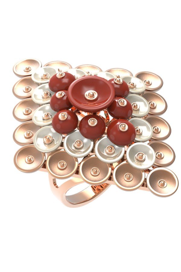 Кольцо из золота c агатом и перламутром